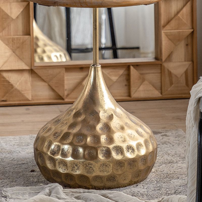 Round Wood Distressed Coffee Table Metal Pedestal Cocktail Table