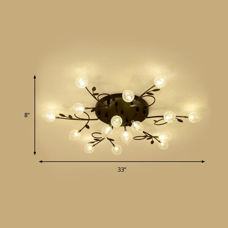 Branch Bubbled Glass Ceiling Lighting Contemporary 8/12/16/20 Lights Black/Gold Flush Mount Ceiling Fixture with Metal Arm