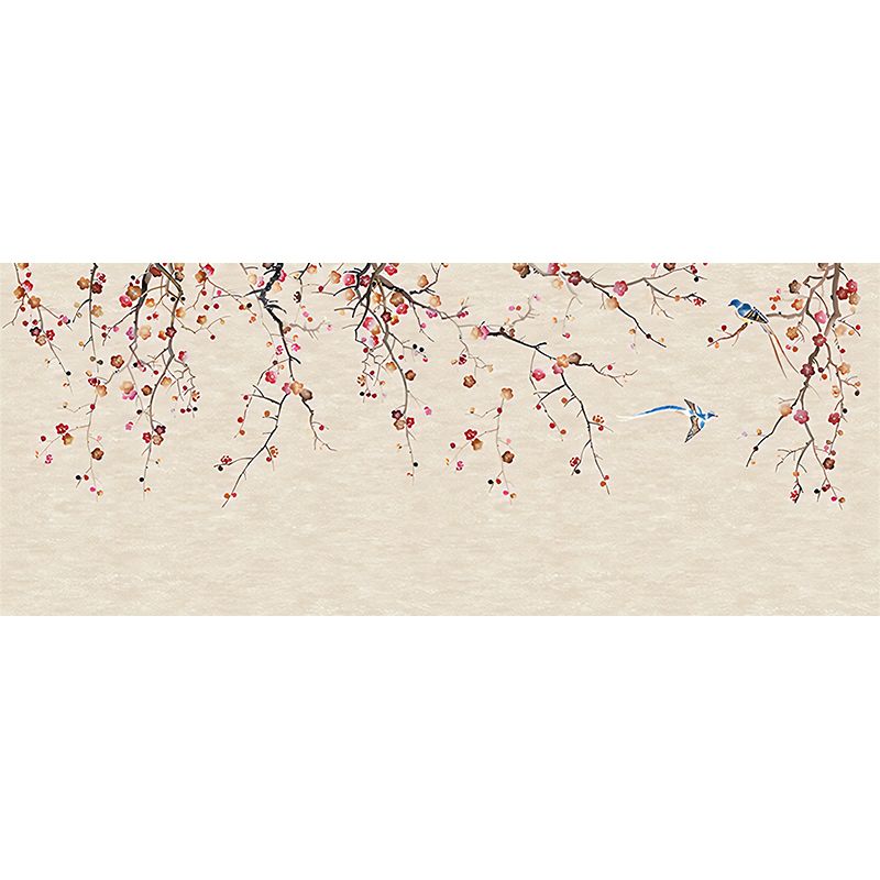 Oriental Blooming Plum Wall Murals for Living Room Custom Wall Covering in Pastel Color