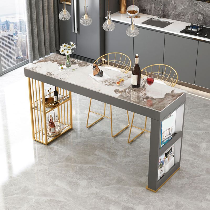 Modern Rectangle Bistro Bar Table Sintered Stone Storage Bar Table
