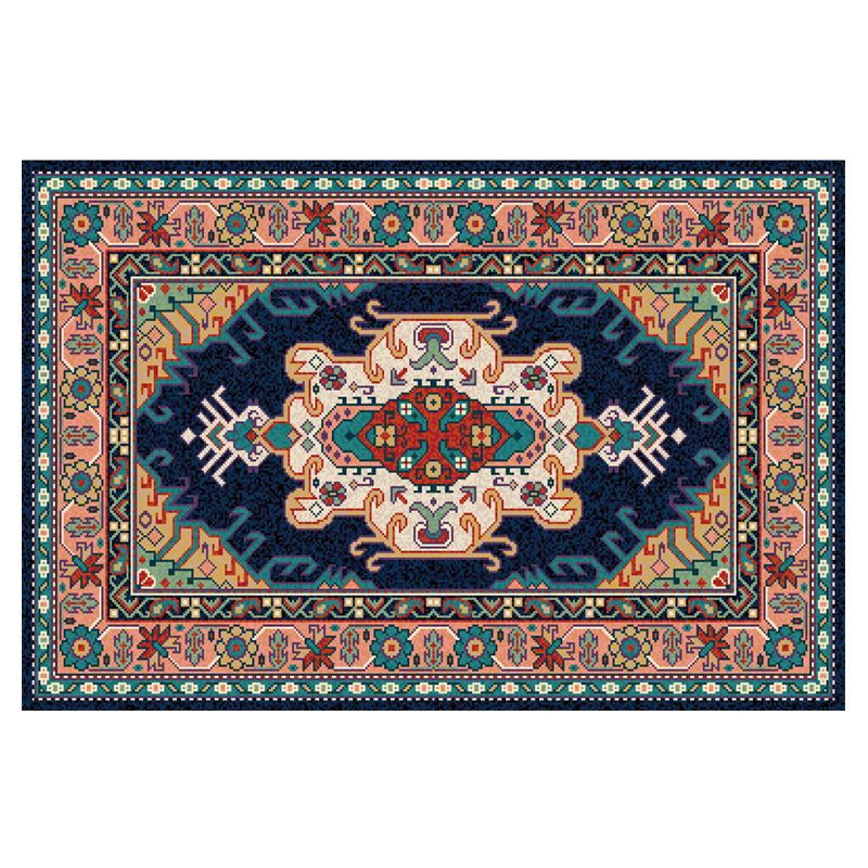 Red Tone Luxury Rug Polyester Ethnic Print Area Rug Anti-Slip Backing Carpet for Home Decoration