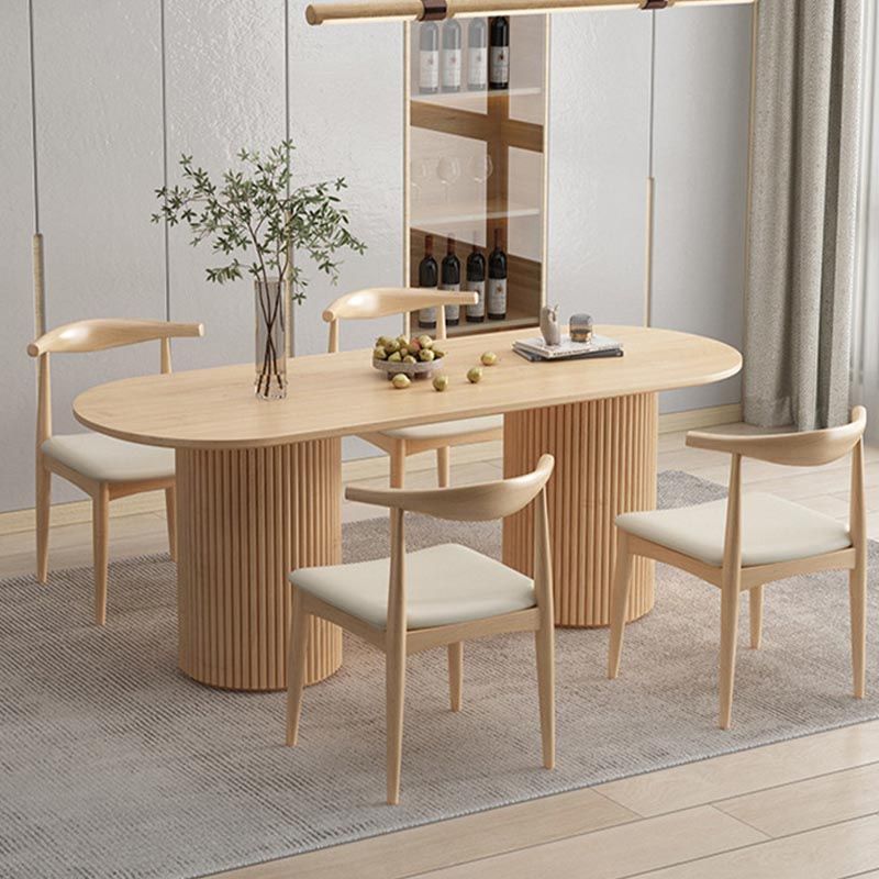 Modern Wood Double Pedestal Dining Table Natural Oval Table for Kitchen