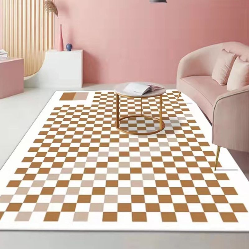 Yellow Modern Carpet Polyester Checked Pattern Carpet Washable Carpet for Drawing Room