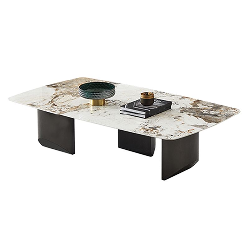 Stone Top Coffee Table with Black Metal Legs for Living Room