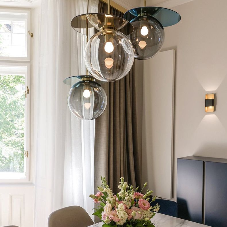 Nordic 1-Light Ceiling Pendant Light Glass Spherical Hanging Lamp for Living Room