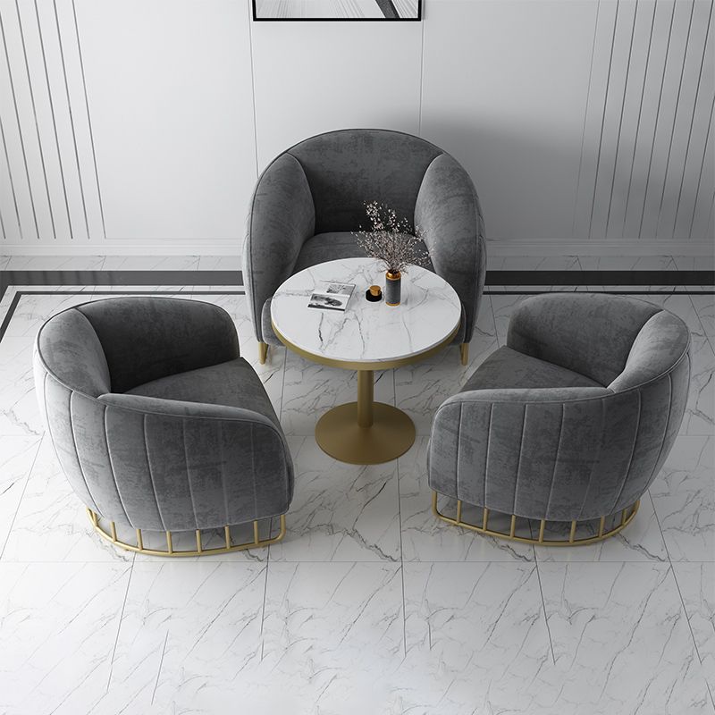 Velvet Barrel Accent Chair 29.52" Wide Arms  Included Chair with Golden Iron Legs