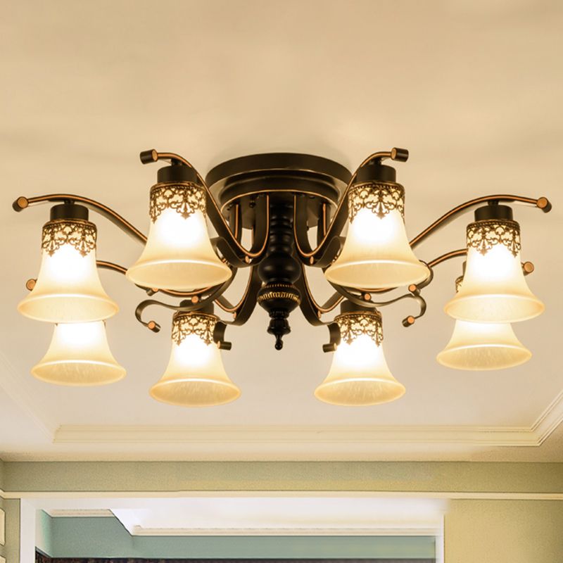 Handblown Glass Black Semi Flush Flared Shade Traditional Ceiling Mount Chandelier