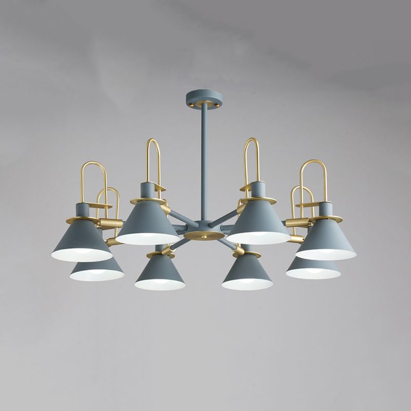 Cone Shade Chandelier Light Nordic Metal Living Room Hanging Pendant with Arc Arm