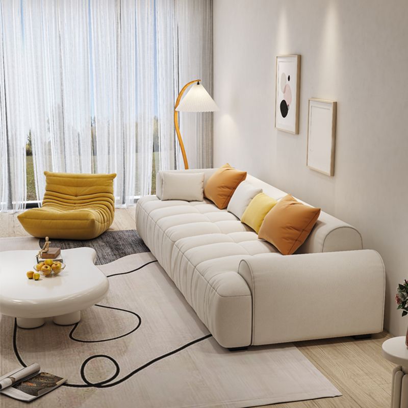 Scandinavian Fabric Stationary Sofa Recessed Arm Sofa with Pillows