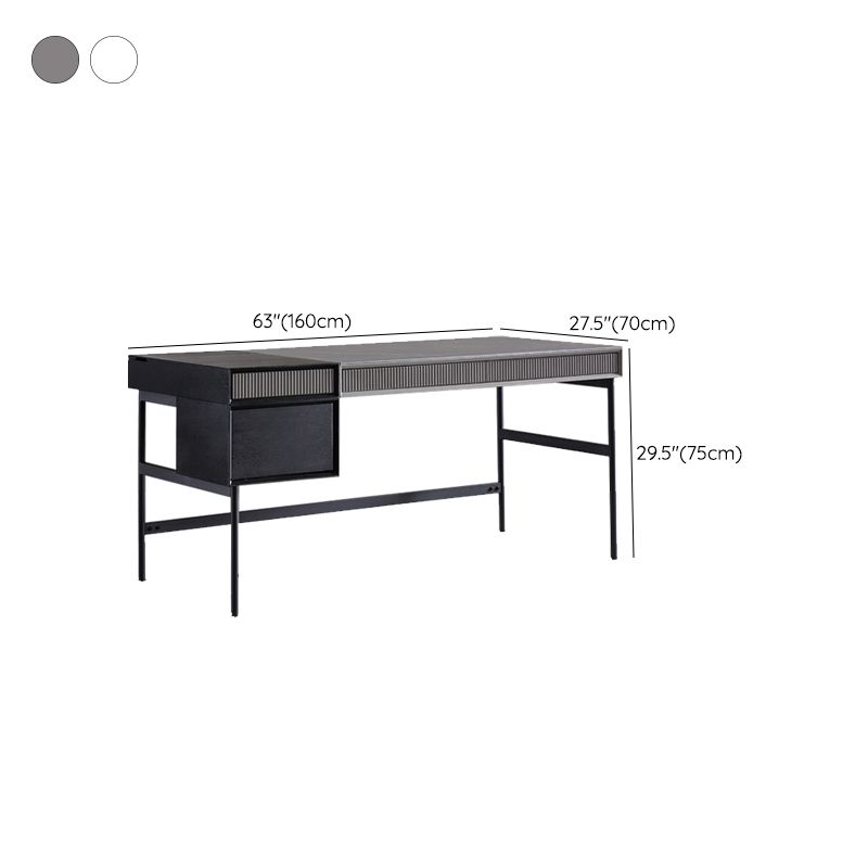 Industrial Style Stone Writing Desk Rectangular Office Desk with 3 Drawers