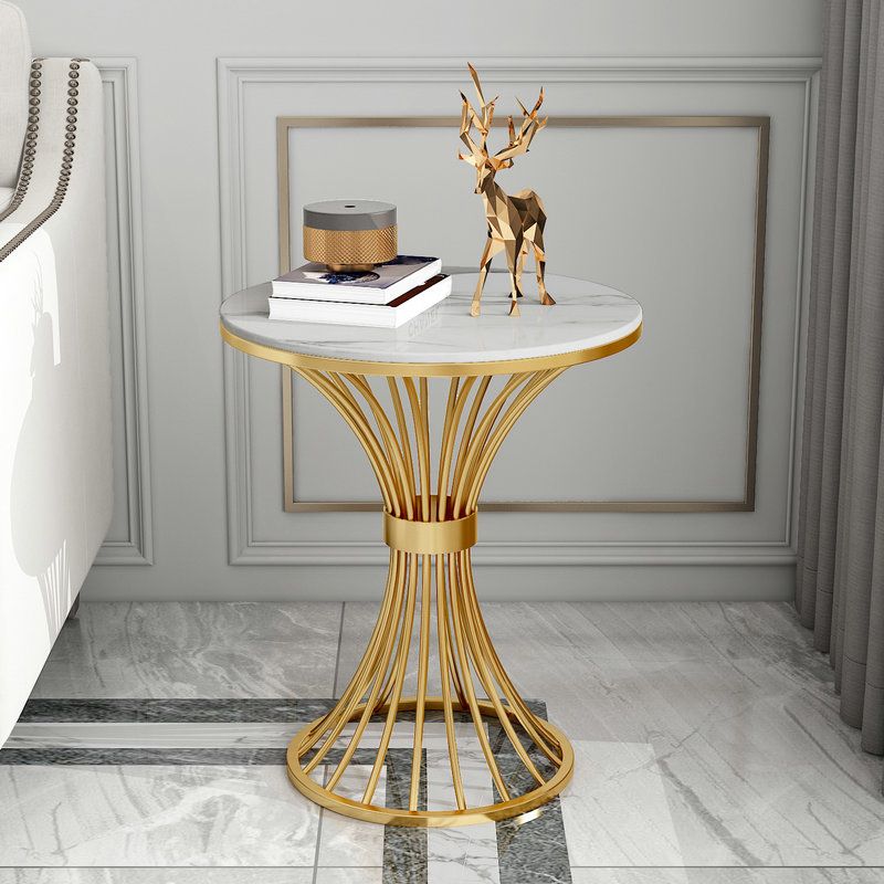 Metal Traditional Luxury Round Table 29.5"H Stone Top Dining Table with Pedestal Base