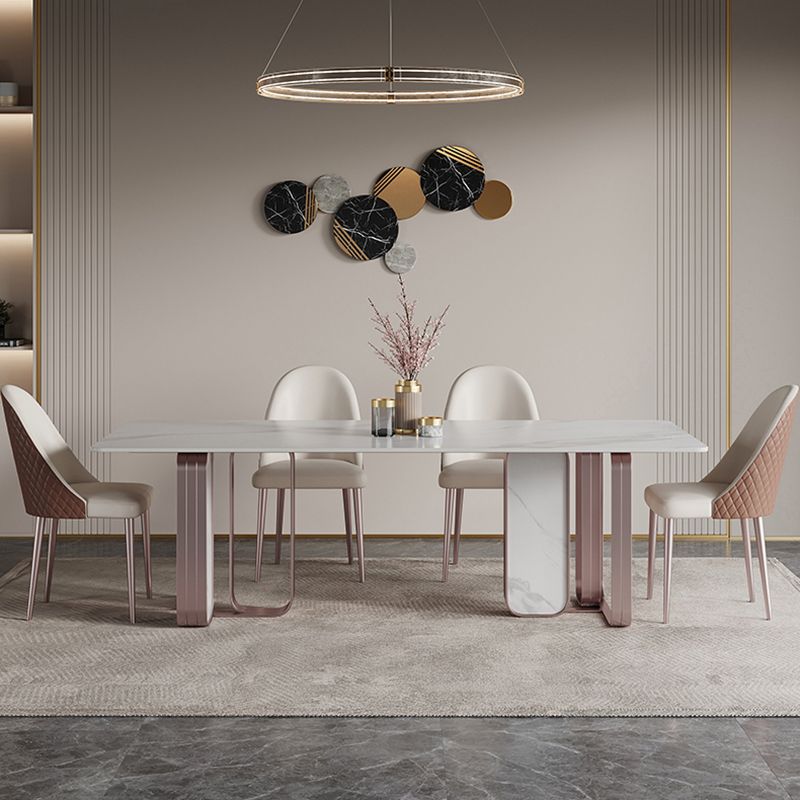 Rectangle Sintered Stone Top Table Contemporary Metal Base Dining Table