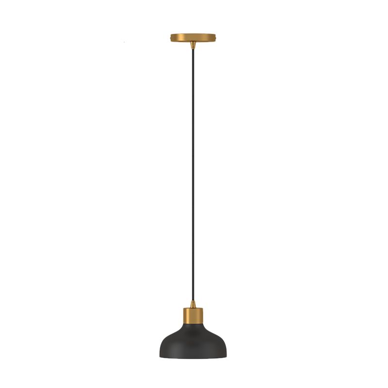1 Light Bedside Drop Pendant Light Simple Black and Gold Hanging Lamp Kit with Bowl Metal Shade
