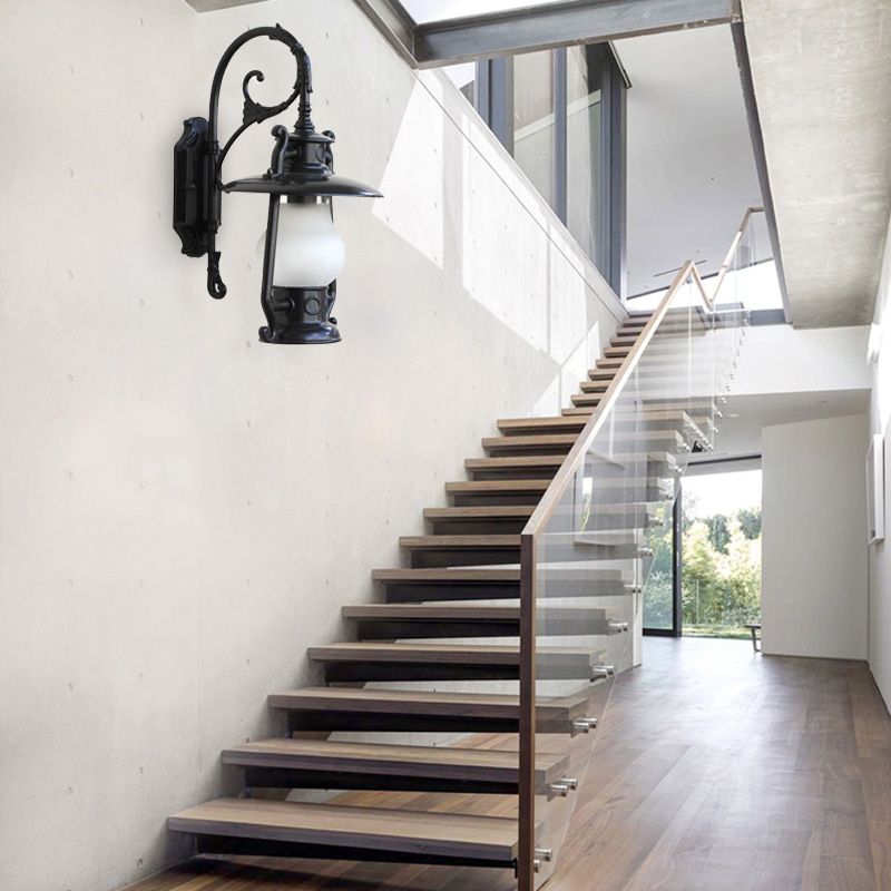 Lantern gefrostete Glaswandmontage Lampe Küste Single Lampe Außenleuchte im schwarzen/gealterten Messing