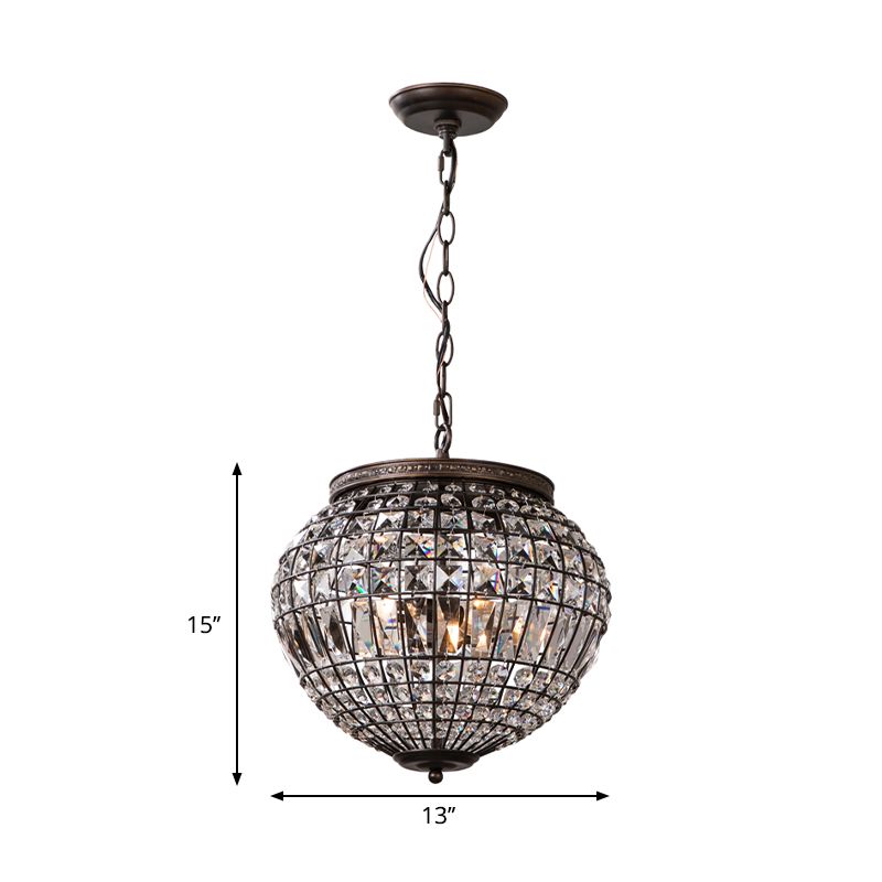 Disco Ball Pendulum Light Contemporary Crystal Shade 2-Light Black Bedroom Chandelier Pendant
