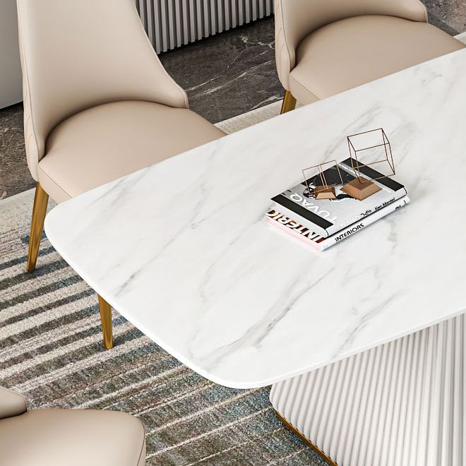 Glamouröser Esszimmer Set mit † Rechteck gesinterte Steindecke und Sockel Basis Essmöbel