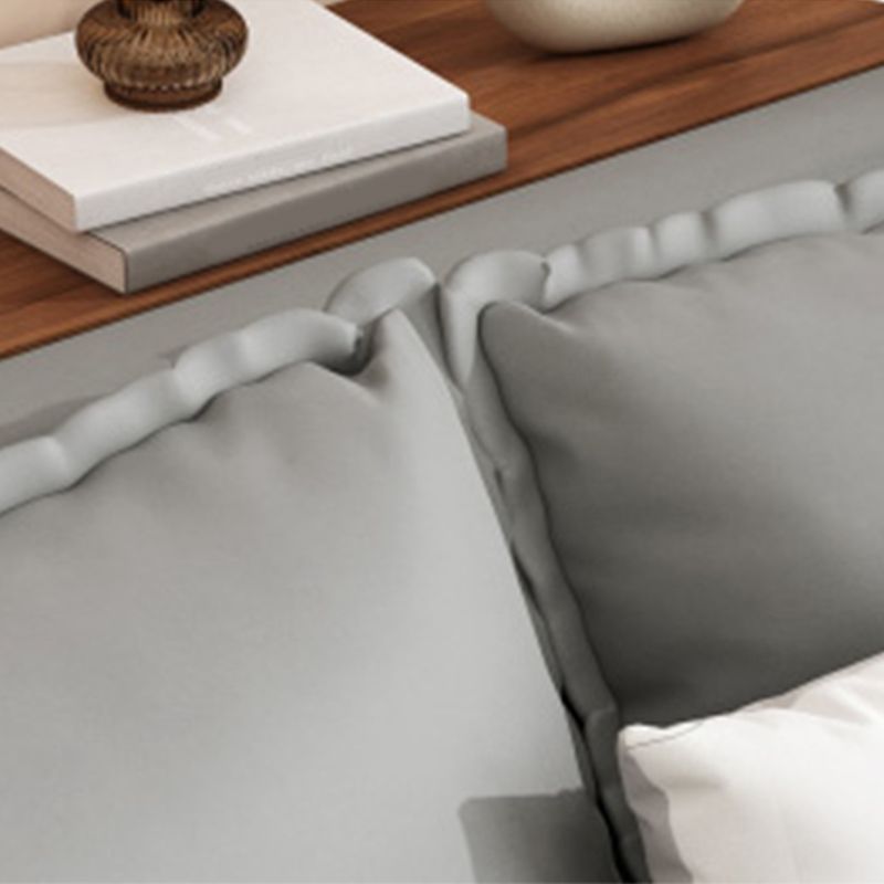 Grey Faux Leather Sofa Bed with Storage Sewn Pillow Back Sofa