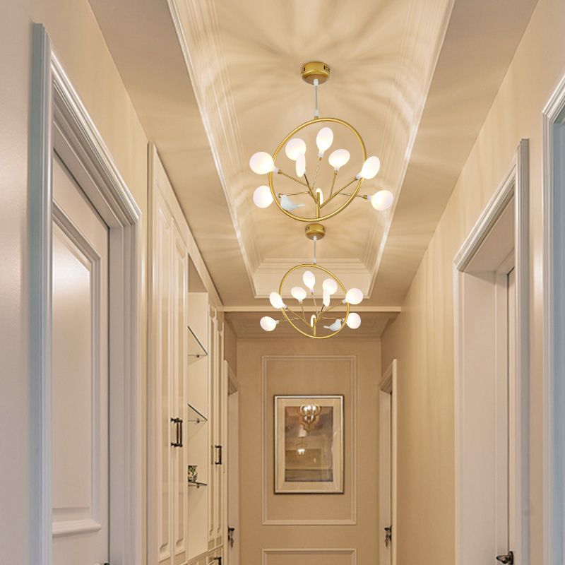 Luz de araña colgante de la rama de latón Kit de luz colgante de metal posmoderno, luz cálida/blanca