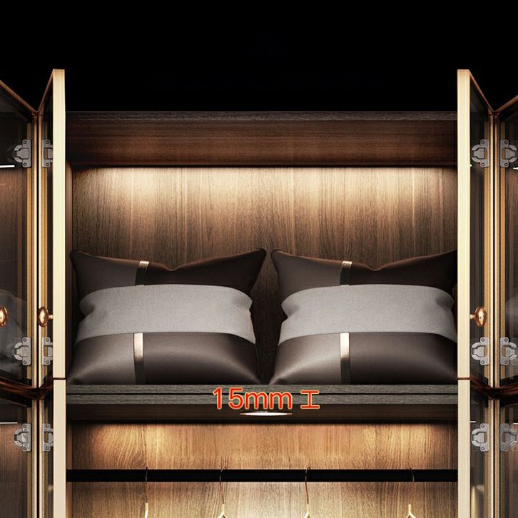 Modern Black Wardrobe for Home Mirrored Finish Cabinet with Glass Doors