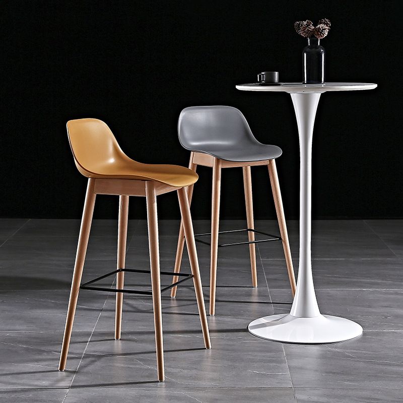 Nordic Style Plastic Wood Barstool 4 Legs Backrest Colorful Bar Stool, Set of 2