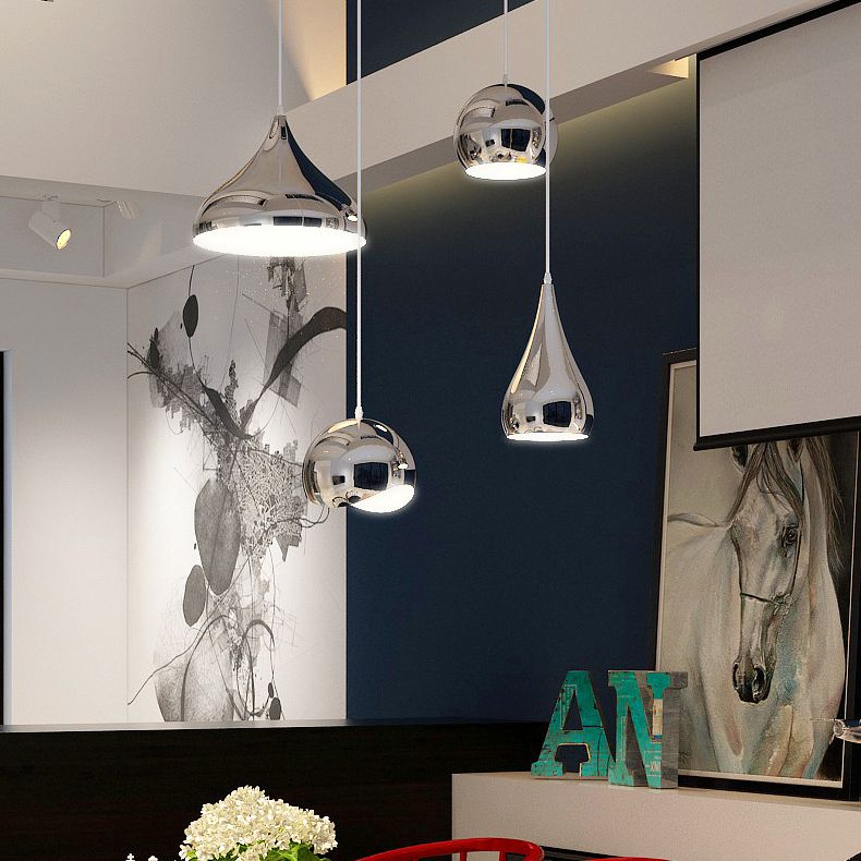 Sospensione geometrica in stile postmoderno Metal 1 Lampadina sala da pranzo a sospensione in argento