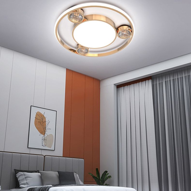 Bédroom Ceiling Fixture Lumière Simplicité Or Crystal LED Flush Mount avec Geometric Acrylic Shade