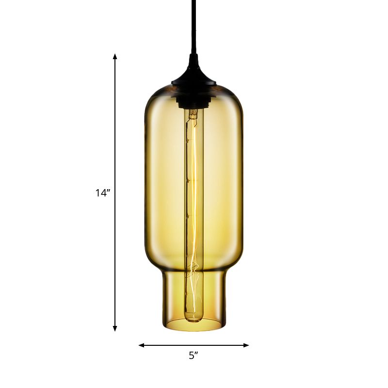 1 Glühbirnenzylindrische hängende leichte industrielle klare/blau/bernsteinfarbene Glasdecke Anhängerlampe für das Restaurant