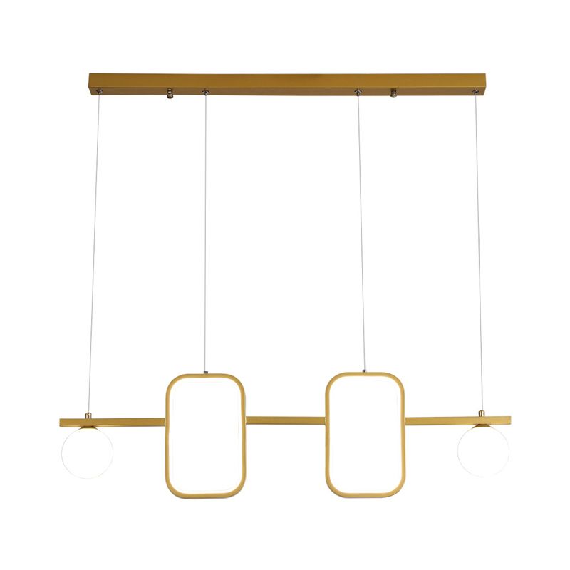 Symmetrical Geometric LED Hanging Light Minimalist Metal Dining Room Island Ceiling Light with Cream Glass Shade