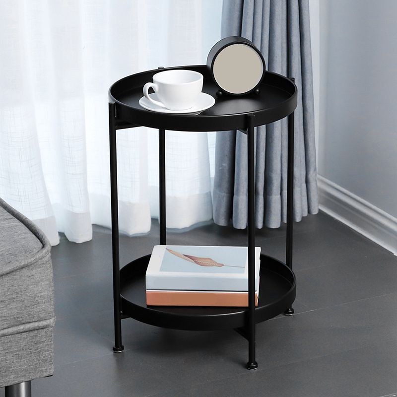 4 Legs Corner Table Round Tray Top Side End Table for Living Room