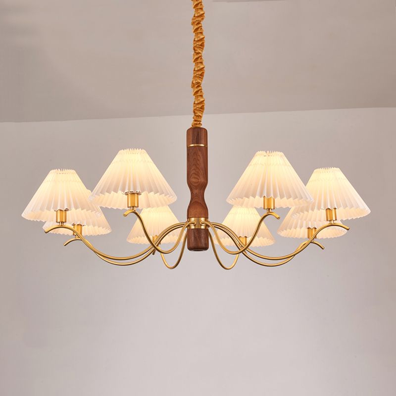 Fabric Wood Pendant Light Cone Contemporary Ceiling Light for Living Room