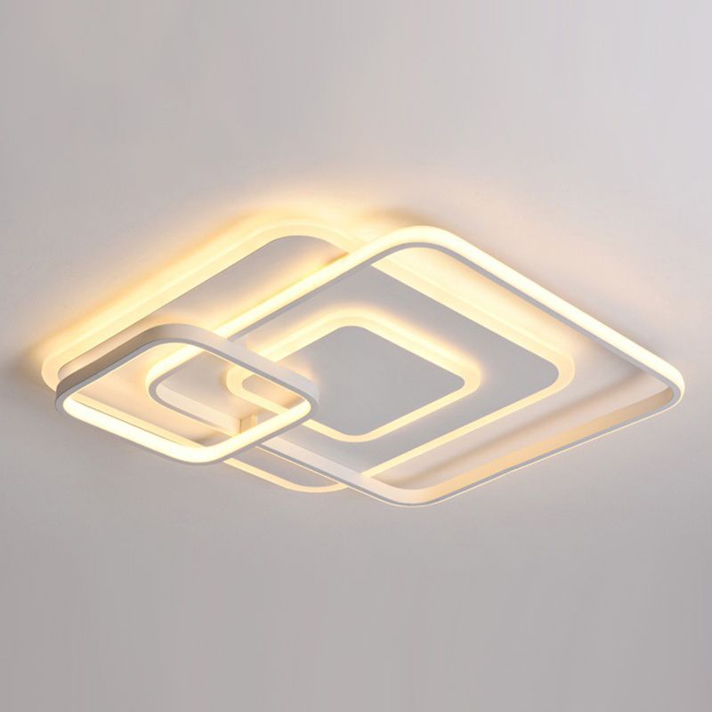 18"/21.5" W Hotel LED Flush Mount Light Modern White Close to Ceiling Lamp with Stacking Square Acrylic Frame in Warm/White Light