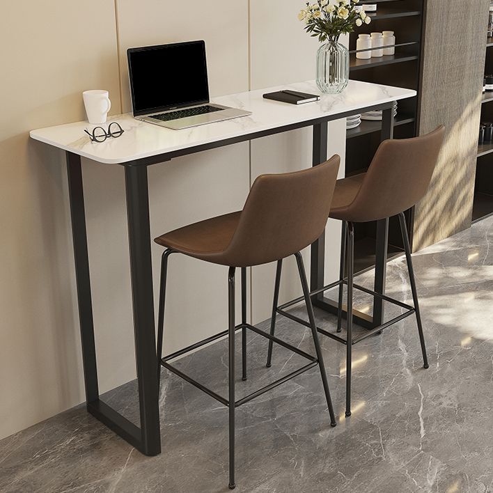 Modern Sintered Stone Top Rectangle Sled Bar Dining Table with Metal Base