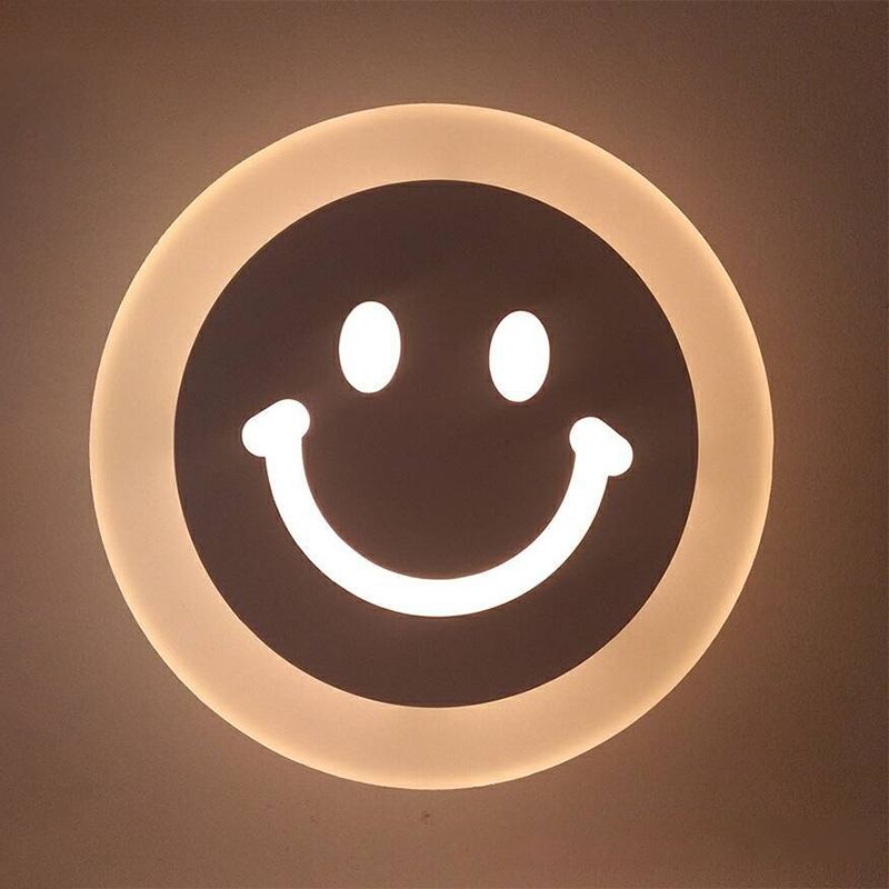 Cartoon Apple/Leaf/Cat Small Wall Light Acrylic Children Bedroom LED Flush Mount Wall Sconce in White