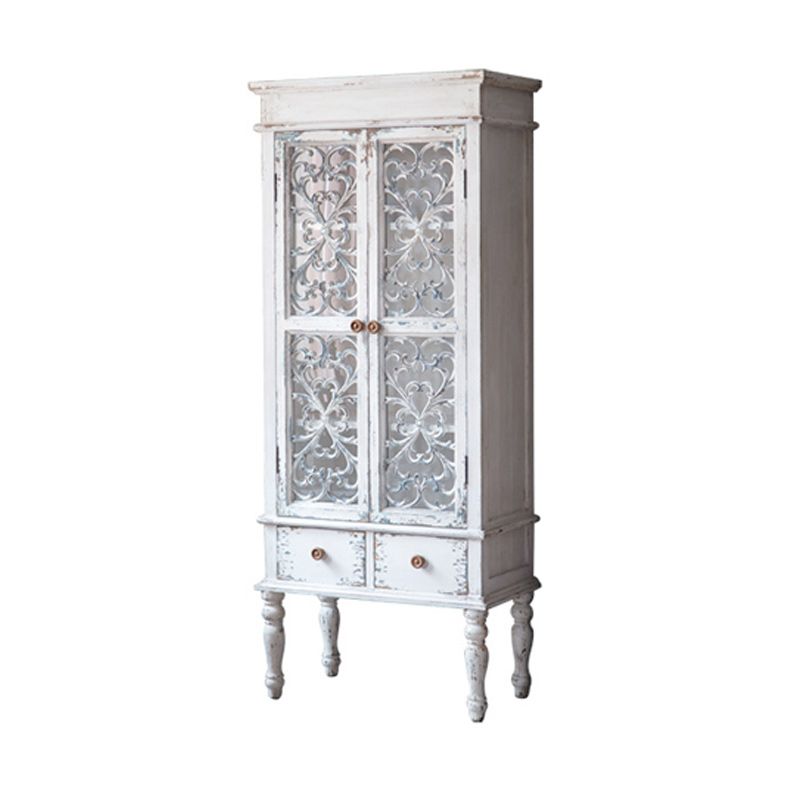 Traditional Wood Display Stand Glass Doors Storage Cabinet with Doors for Living Room