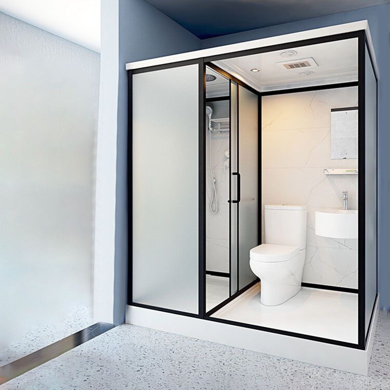 Frosted Tempered Glass Framed Shower Stall with White Base and Towel Bar