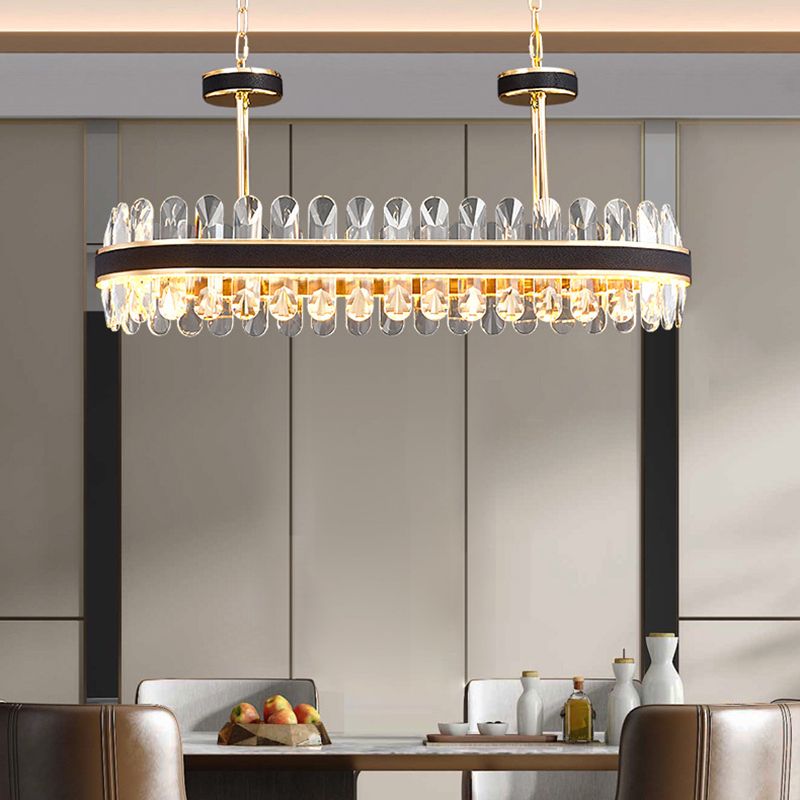 Black Linear Island Chandelier Light Modern Style LED Crystal Chandelier Light Fixture