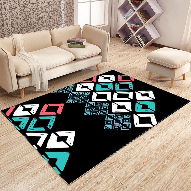 Zwart modern tapijt polyester patroon tapijt vlekbestendig tapijt voor woonkamer