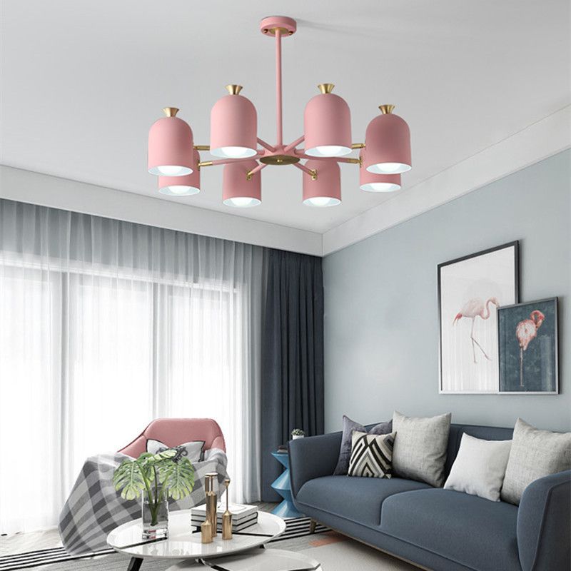 Simple Macron Chandelier Metal Multi Head Pendant Lighting Fixtures for Bedroom