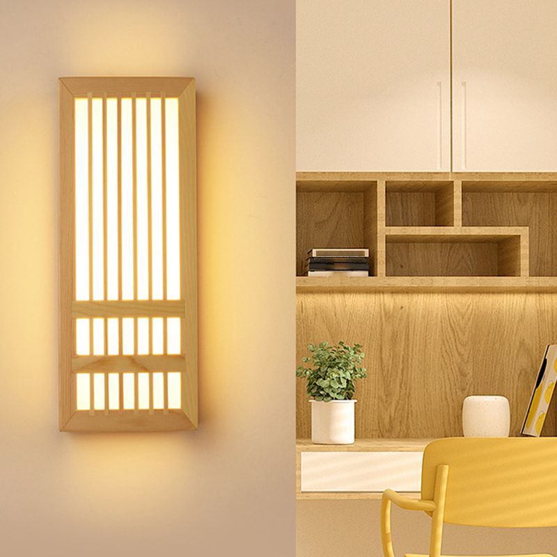 Wooden Wall Mount Light Modern Wall Sconce Lamp with Plastic Shade for Living Room