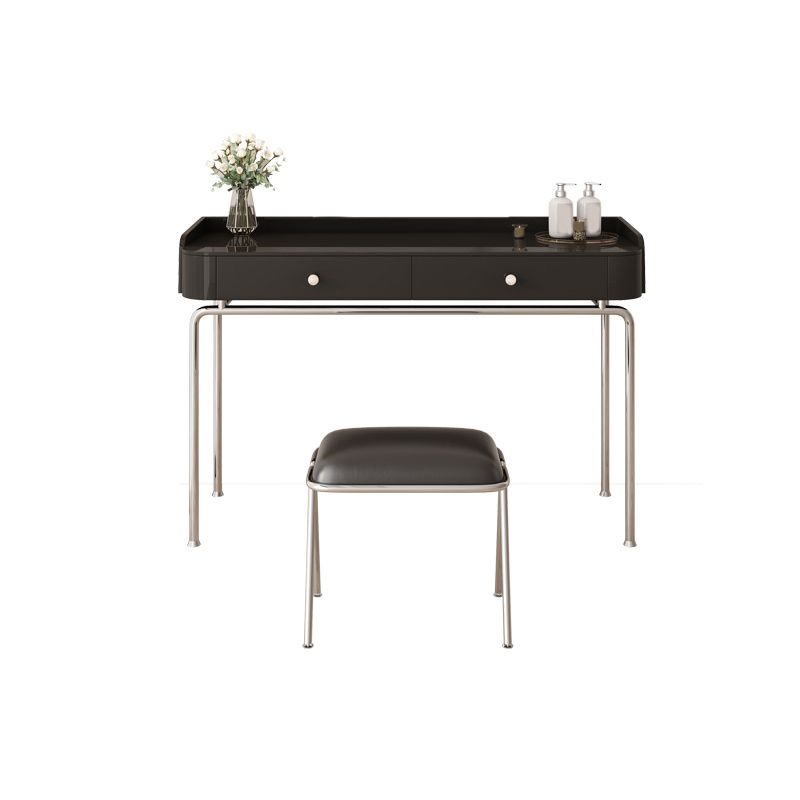 Glam Makeup Vanity Set with Glass Top, Black Vanity Dressing Table Set