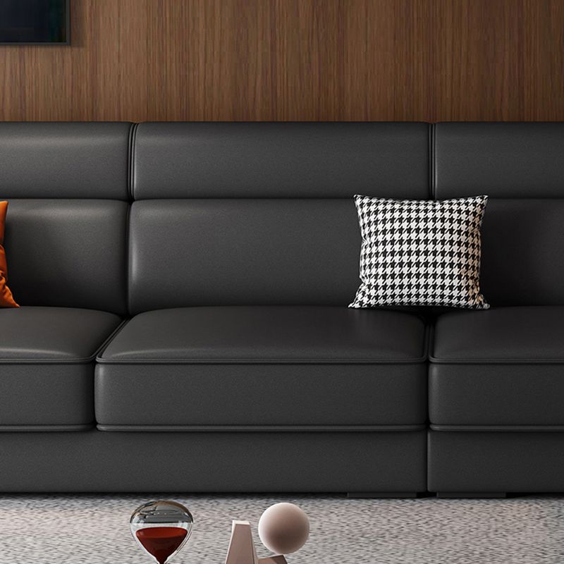 Scandinavian Dark Gray Square Arm Stain-Resistant Faux Leather Sofa