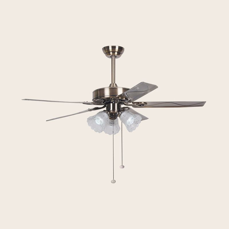 Opal Glass Silver Ceiling Fan Flower 3/5 Lights Classic Stylish Semi Flush Light for Dining Room