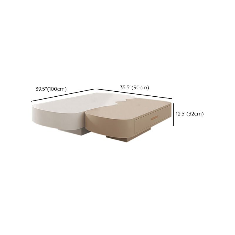 Abstract Coffee Cocktail Table with Storage White Wooden Modern
