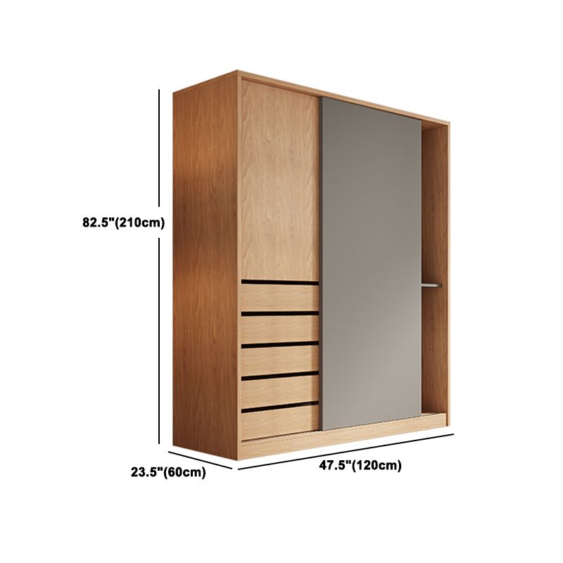 Natural Finish Modern Wardrobe Armoire Solid Wood and Engineered Wood Armoire