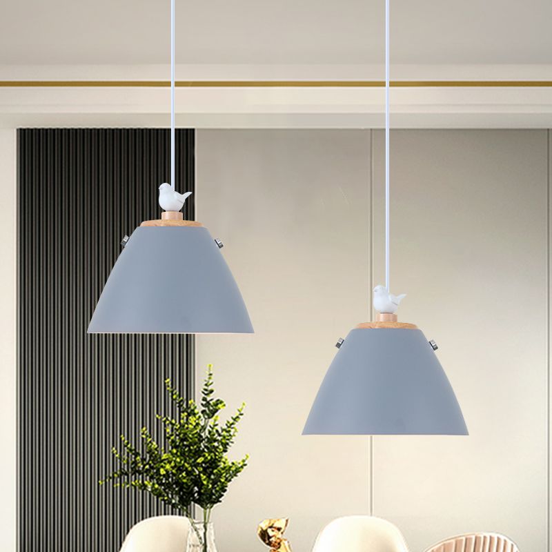 Iluminación colgante cónica de metal contemporáneo 1 luz de techo colgante de gris claro/blanco/amarillo