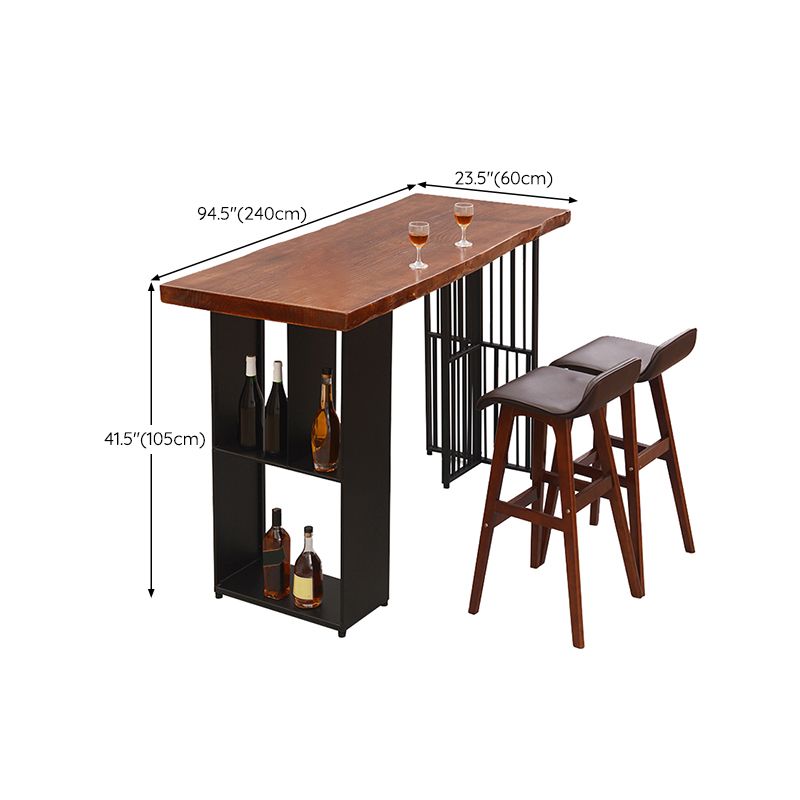 Contemporary Rectangle Bar Table Solid Wood Brown Bar Dining Table with Storage