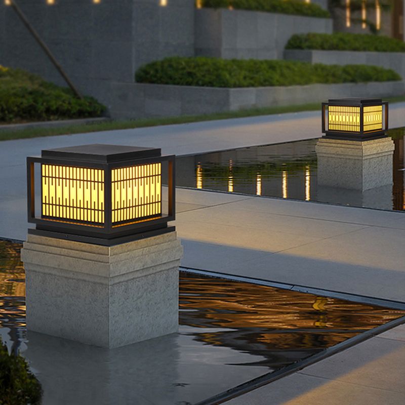 Square Shape Pillar Lamp Modern Outdoor Waterproof Light for Courtyard