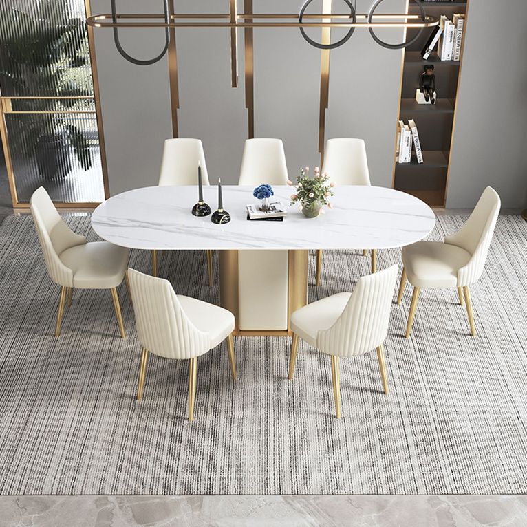 Glam Kitchen White Dining Table Sintered Stone Standard Dining Table with Pedestal Base