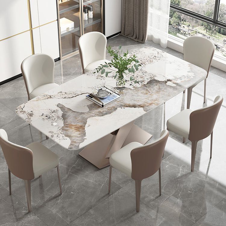 Modern Kitchen Dining Room Set with  Sintered Stone Top and Gold Base Dining Furniture Set