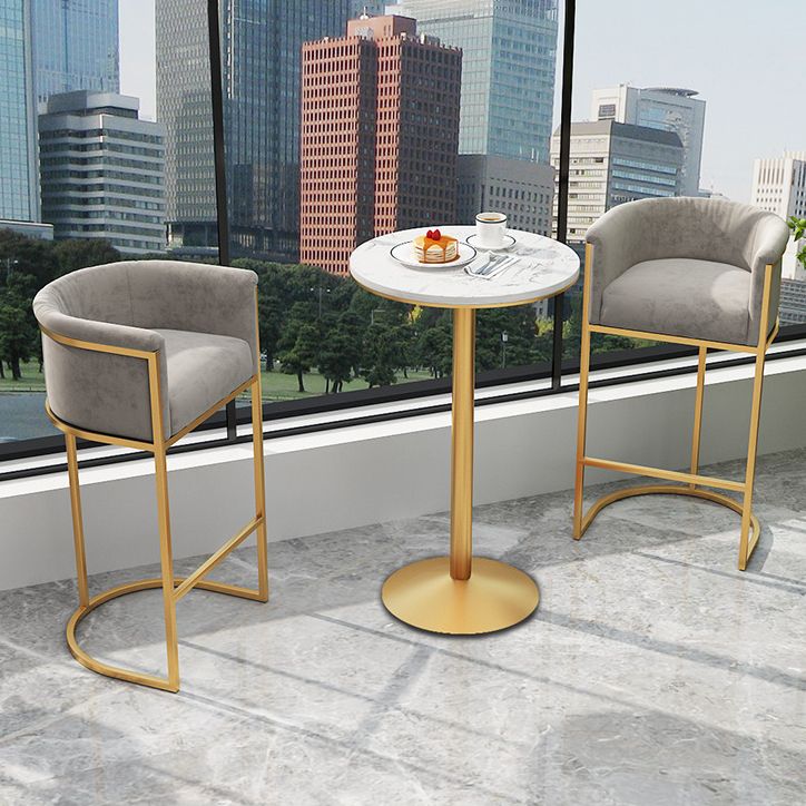 Matte Finish Footrest Armed Stool Low Back Glam Home Velvet Stool